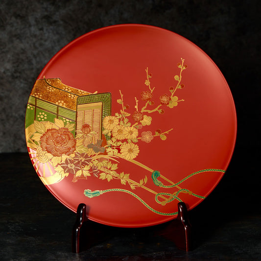 Goshoguruma red decorative plate & stand