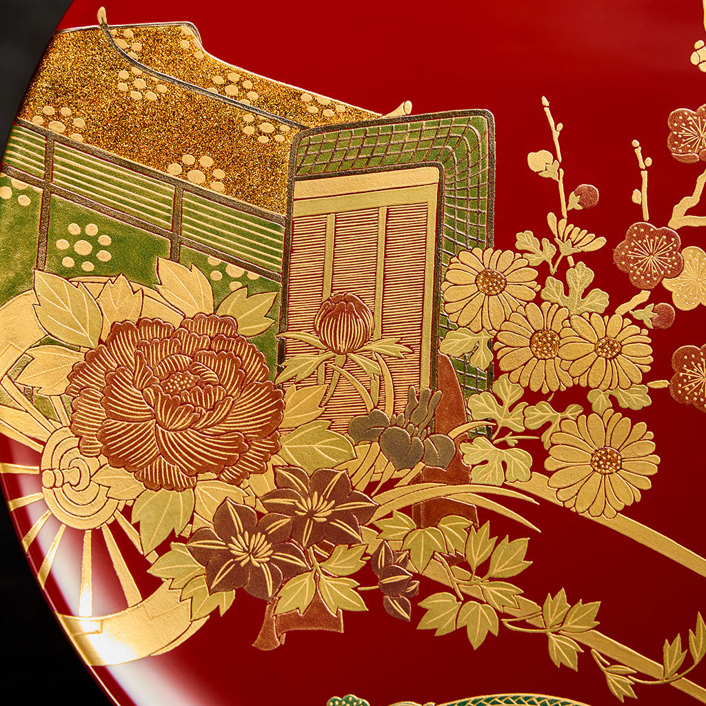 Goshoguruma red decorative plate & stand
