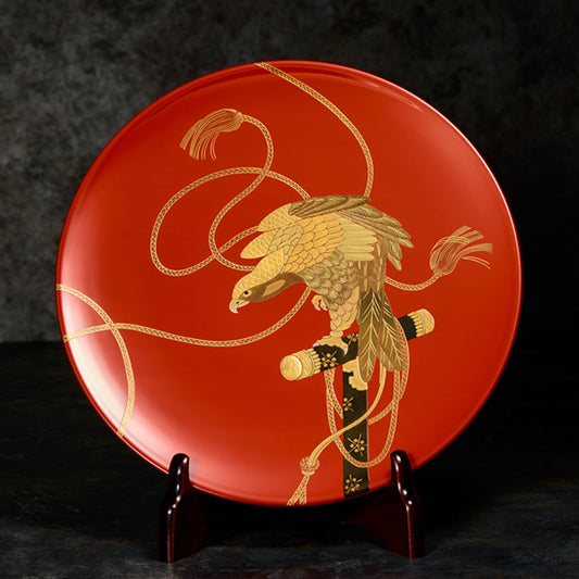 Hawk red decorative plate & plate stand