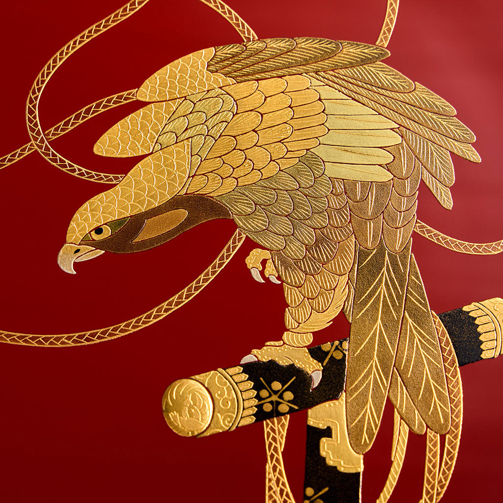 Hawk red decorative plate & plate stand