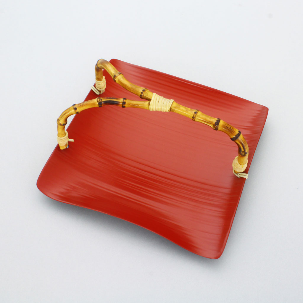 Bamboo handle red plate