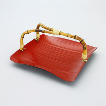 Bamboo handle red plate