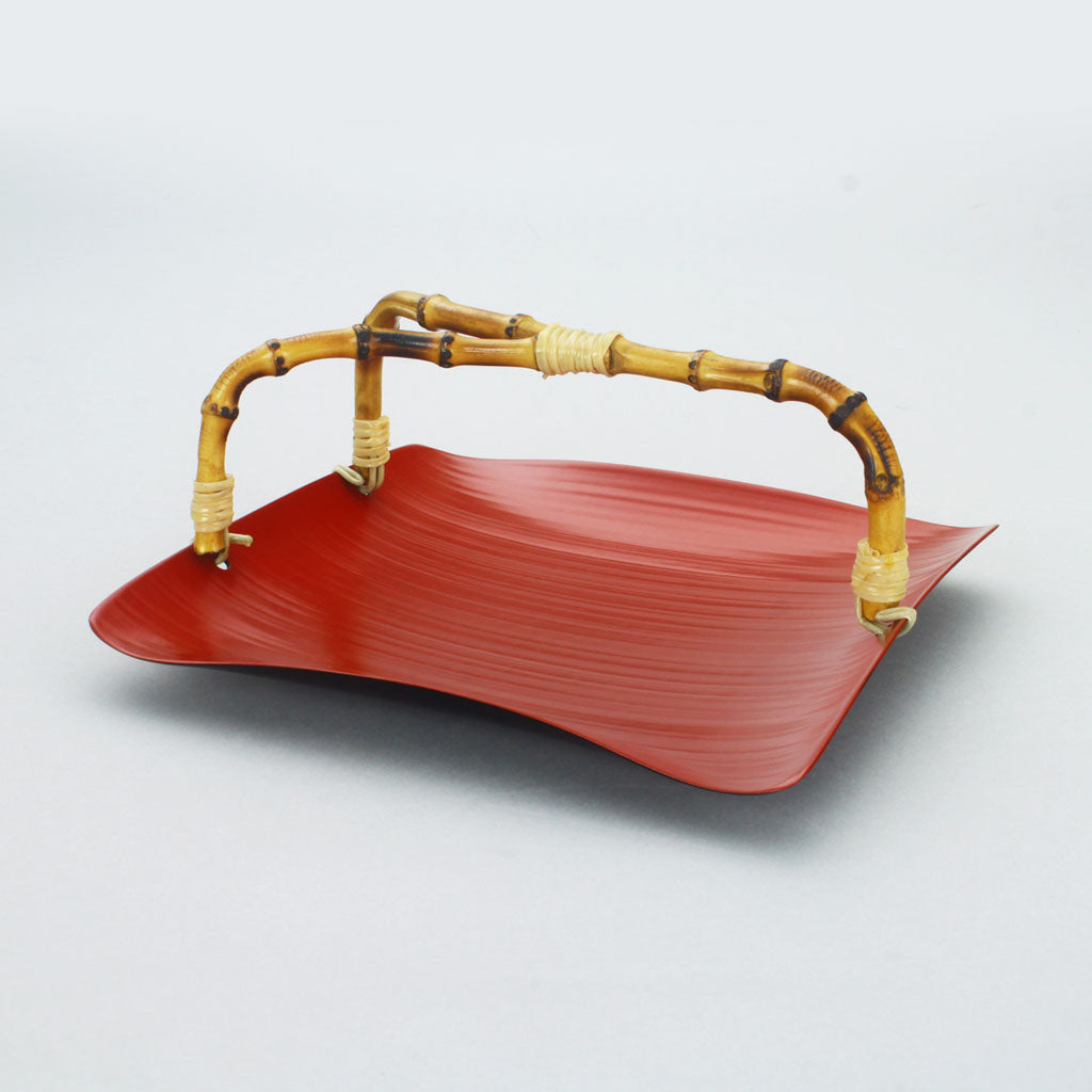 Bamboo handle red plate