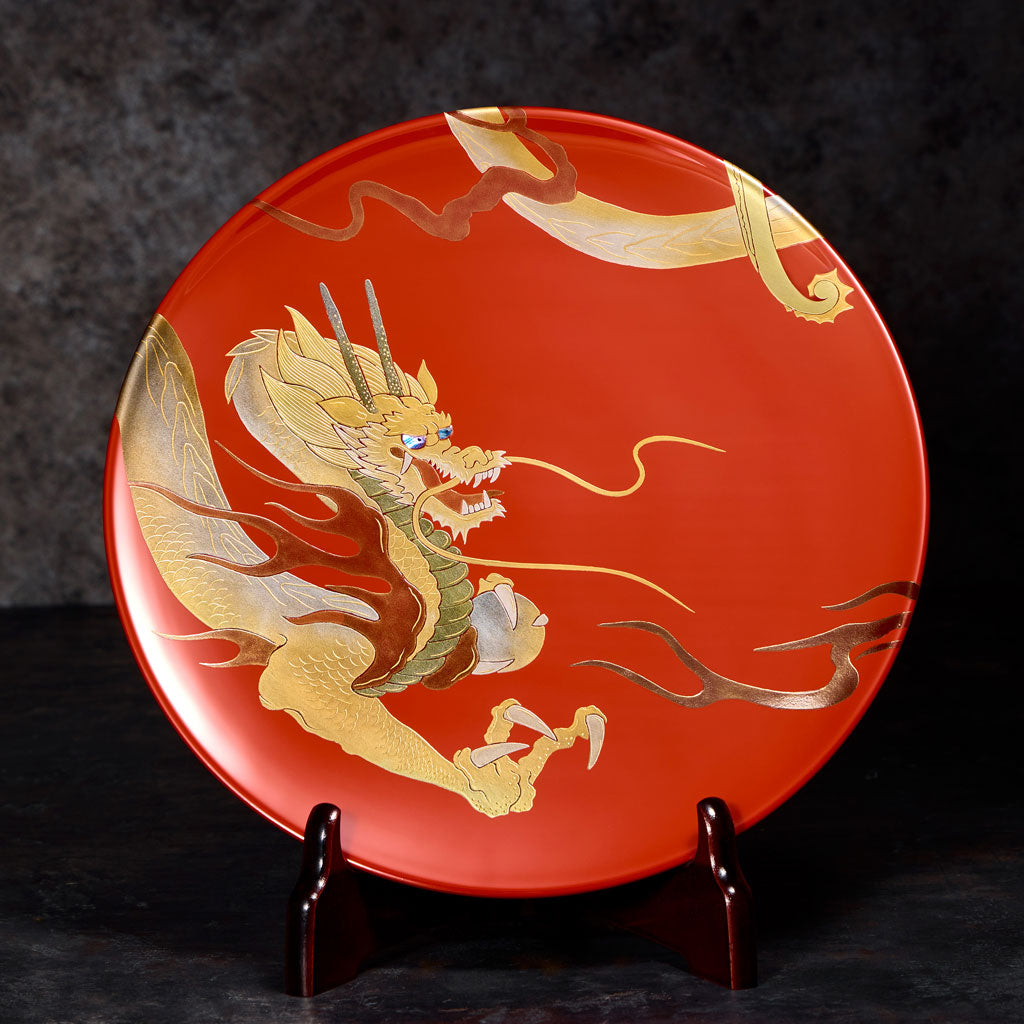 Dragon red decorative plate & stand