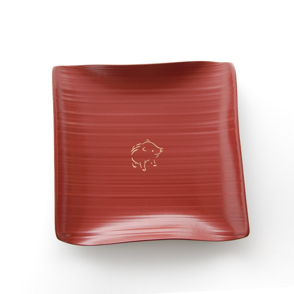 Boar red bamboo plate