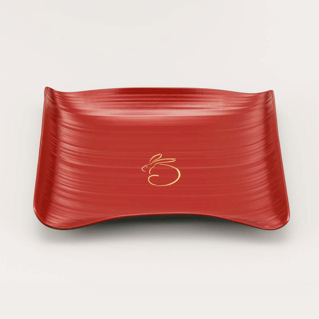 Rabbit square red bamboo plate