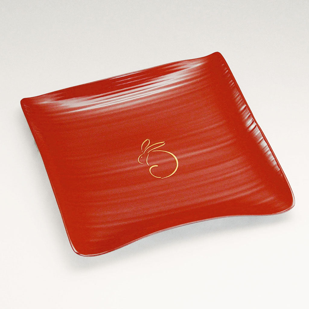 Rabbit square red bamboo plate