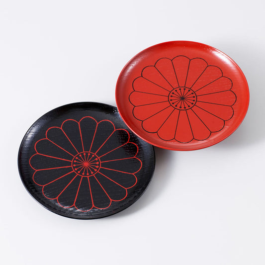 Kiku black & red plate set [2pc]