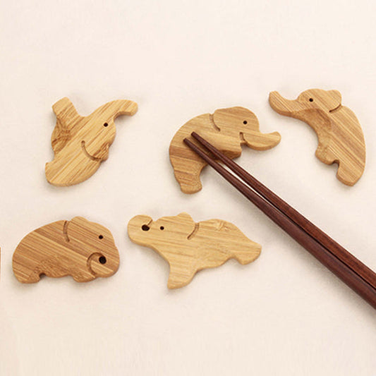 Elephant bamboo chopstick rest set